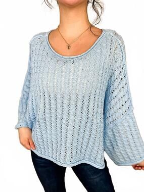 NEW POL knit long sleeve mom cropped sweater in blue